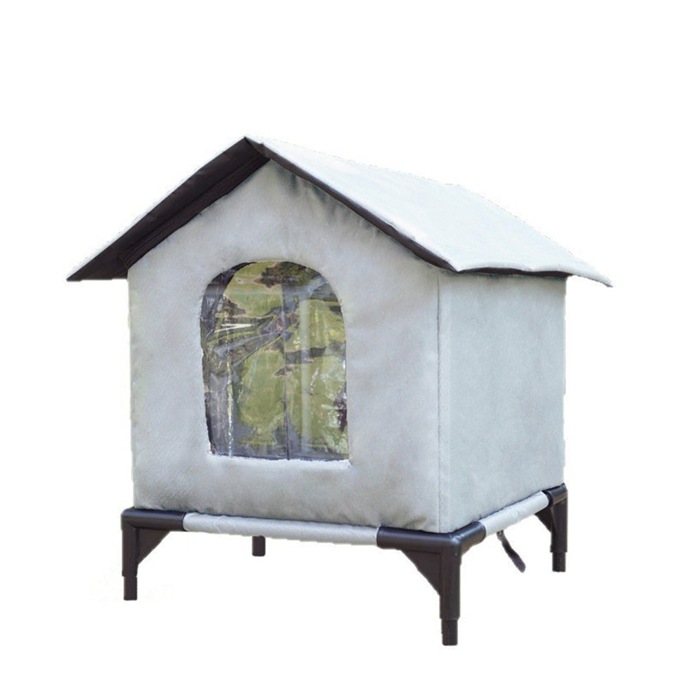 Cat House Indoor Outdoor Water Resistant Insulated Shelter for Small to Medium Cats-Grey
