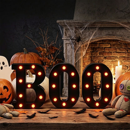 3 Piece BOO Orange Light Up Halloween Decorative Sign for Parties