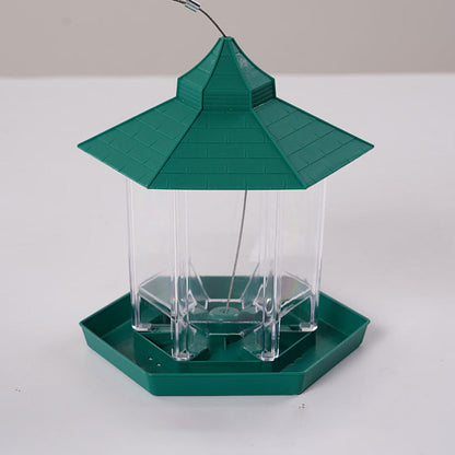 Outdoor Hanging Bird Feeder Gazebo Shape Seed Container Green