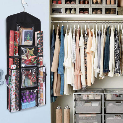 Double Sided Hanging Gift Wrap Organizer Wrapping Paper Bag Storage Black