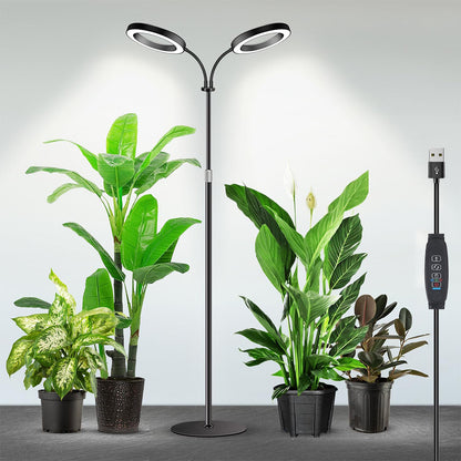 Dual Head Multi Color LED Plant Lamp with Stand-Black