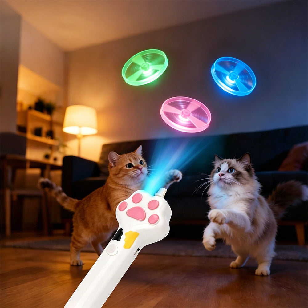 Cat Toy Disc Launcher Cat Fetch Toy UFO Flyer Cat Disc Launcher with Lights-White