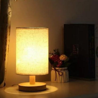 USB Powered Small Bedside Night Light Minimalist Table Lamp with Round Fabric Shade for Bedroom College Dorm White