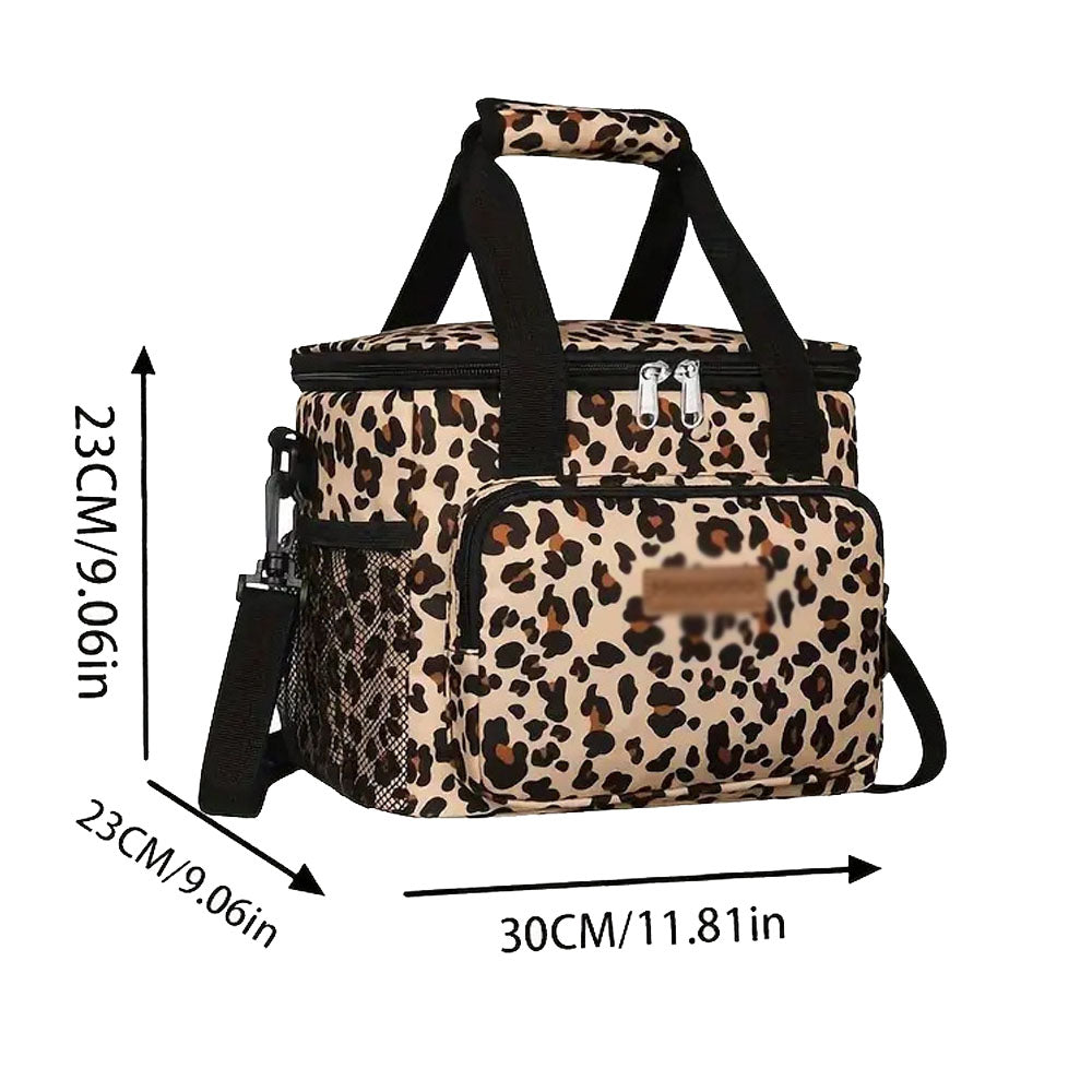 15L Leopard Insulated Lunch Bag with Adjustable Shoulder Strap
