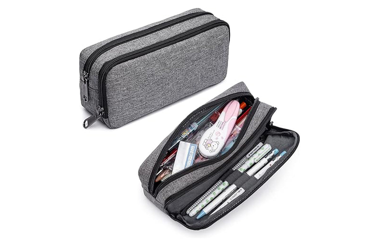 Large Capacity Pencil Case Pen Bag Organizer School Office Cosmetic Stationery Storage -Grey