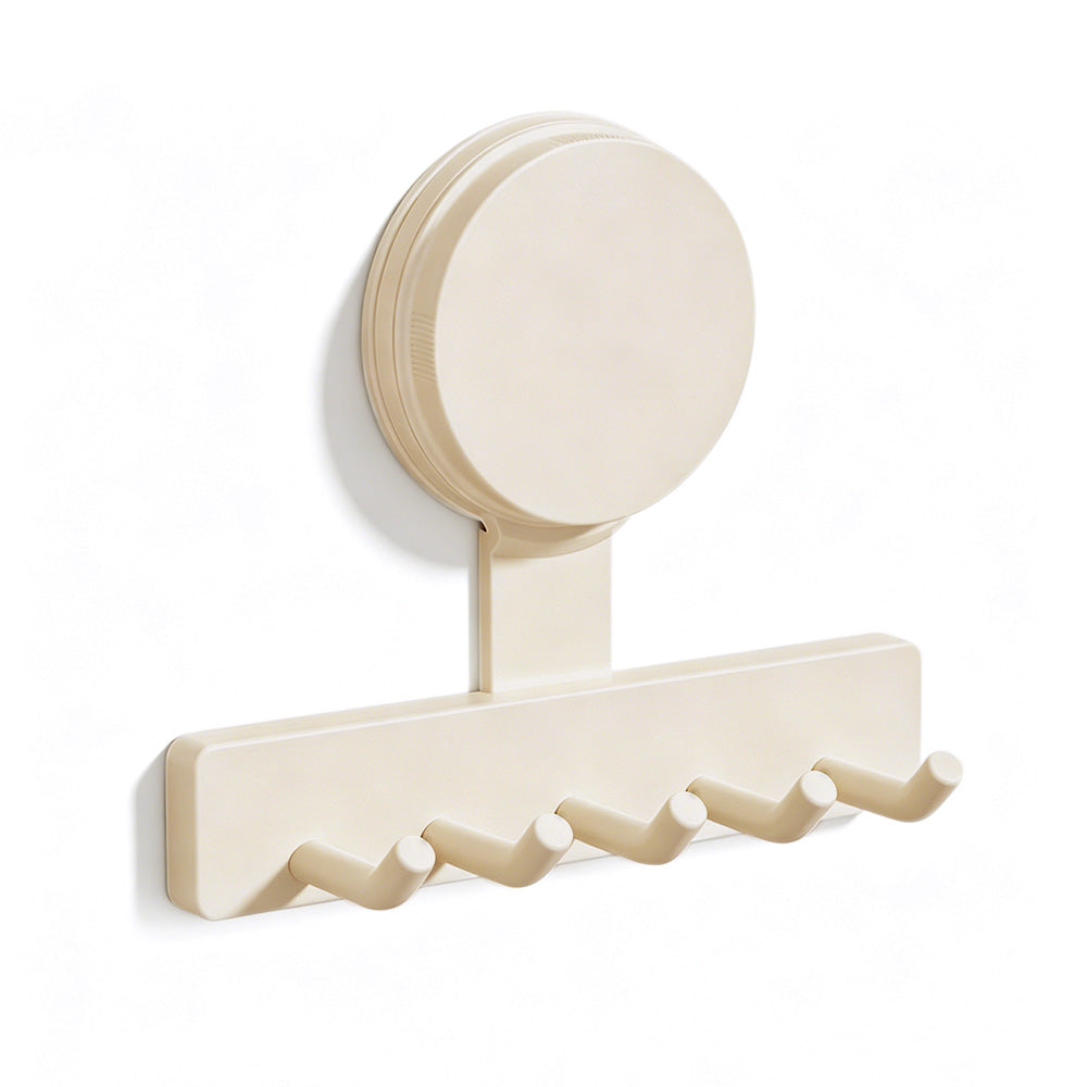 5 Hook Suction Cup Towel Rack Wall Mounted No Drill Bathroom Holder for Shower-White