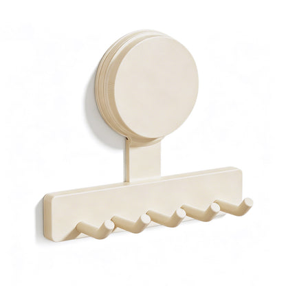 5 Hook Suction Cup Towel Rack Wall Mounted No Drill Bathroom Holder for Shower-White