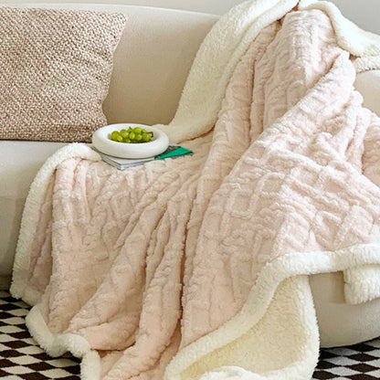 Double Sided Throw Blanket Thickened Imitation Cashmere Jacquard Blanket Quilt Khaki