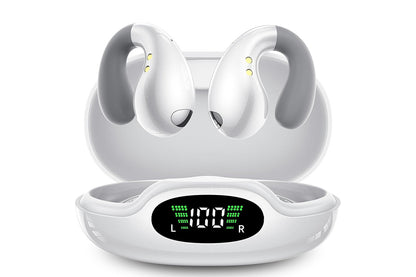Open Ear Earbuds Ergonomic Clip-On Earbuds Bone Conduction Over-The-Ear Headphones-White