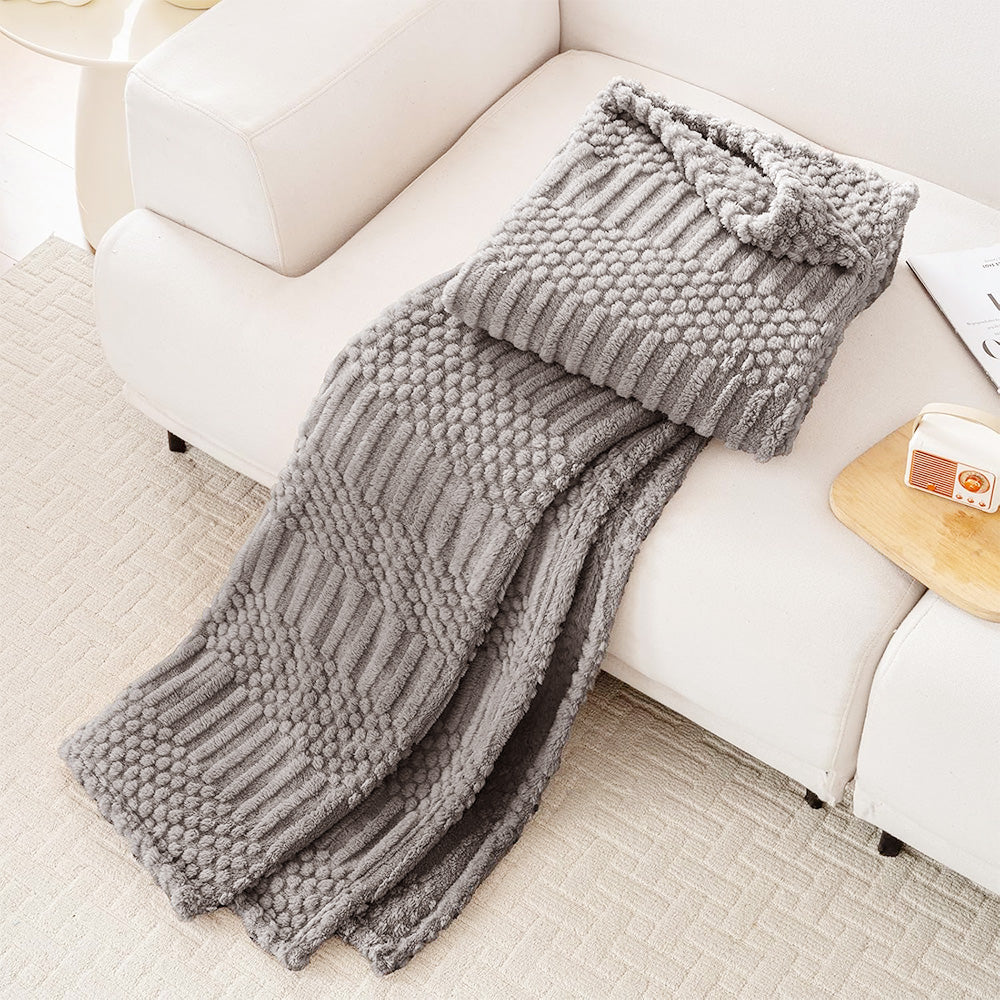 Soft Fluffy Fleece Throw Blanket for Sofa Couch Bed Living Room All Season Cozy-Grey