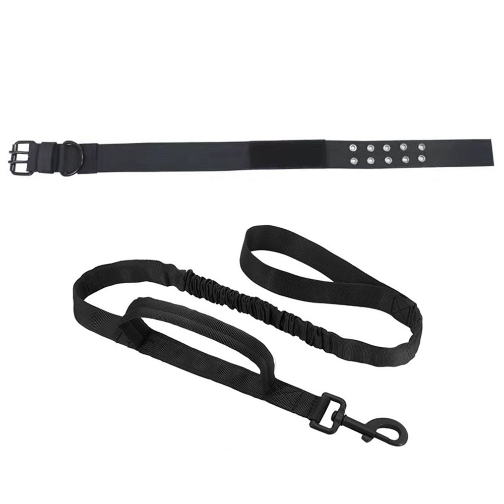 Adjustable Padded Nylon Dog Collar and Leash Set for Large Dogs - Black