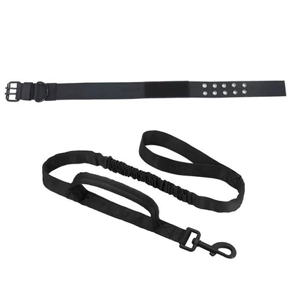 Adjustable Padded Nylon Dog Collar and Leash Set for Large Dogs - Black