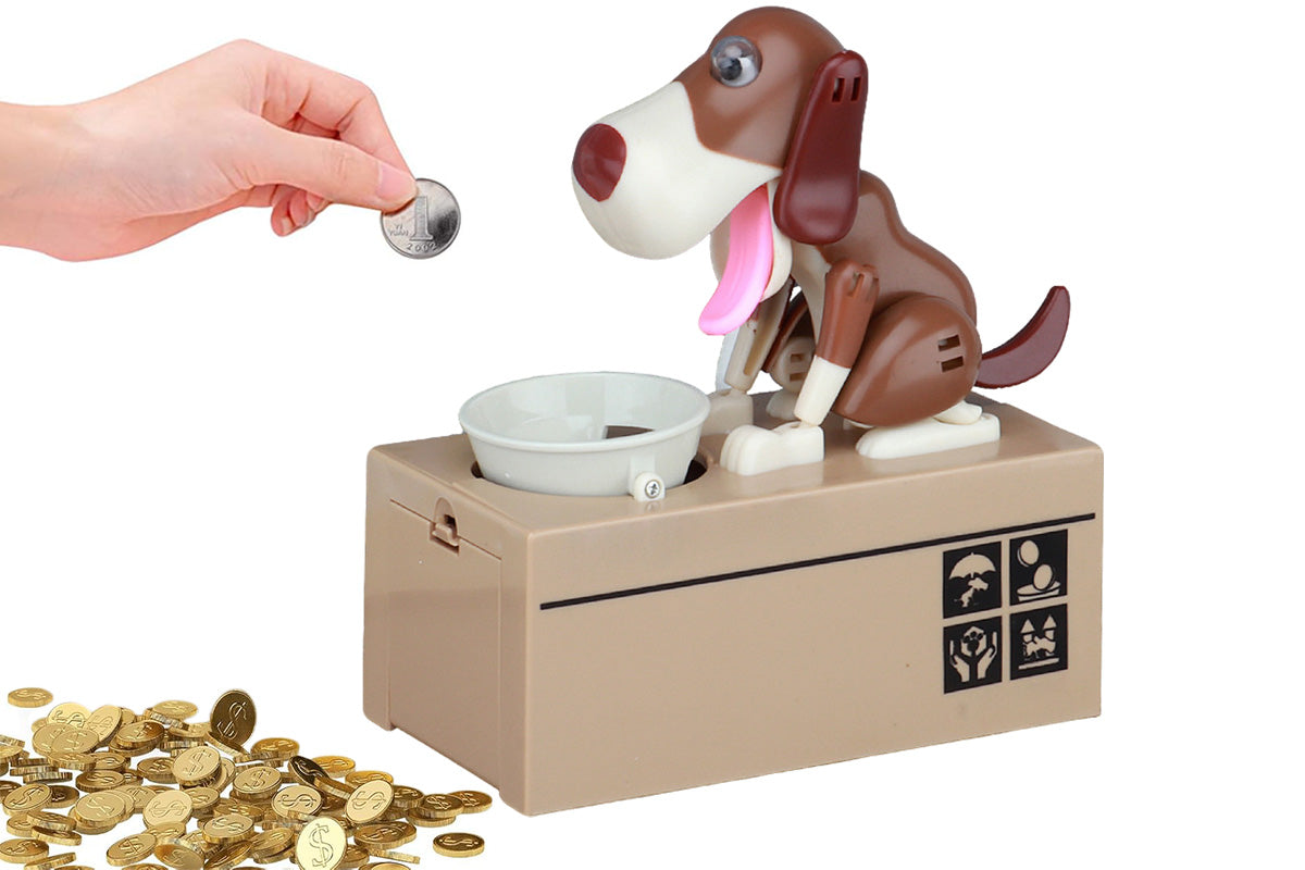 Robotic Eating Dog Coin Bank Electric Coin Bank for boy and girls-Brown