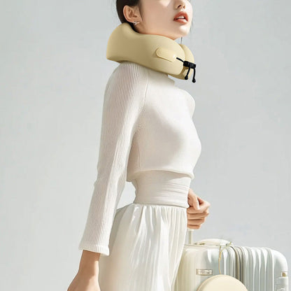 Memory Foam Travel Pillow Neck Support Pillow with Storage Case Beige