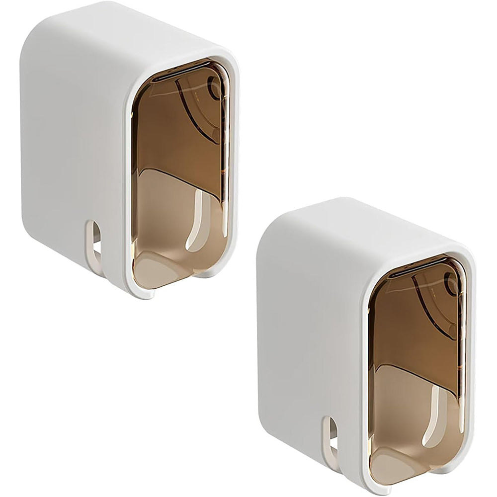 2PCS Wall-Mounted Toothbrush Holders with Cover Shower Tooth Brush Storage Coffee