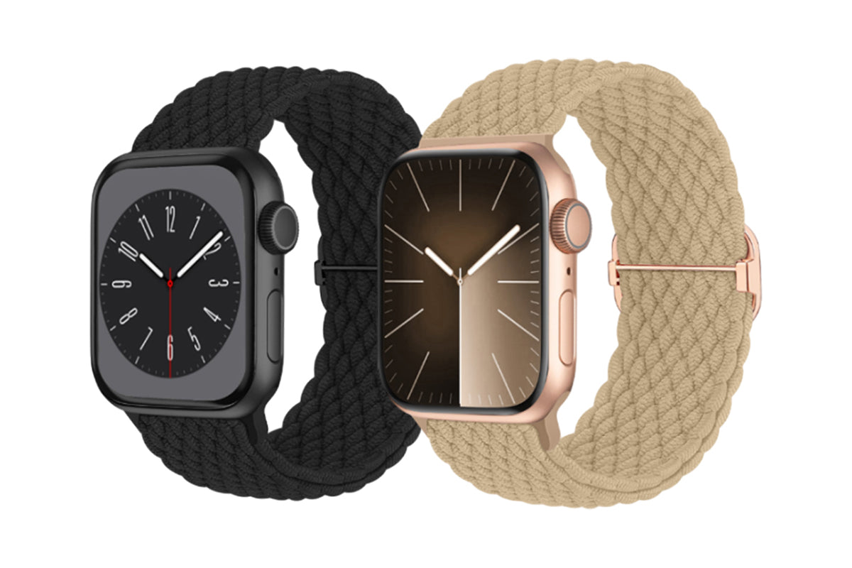 2Pcs Adjustable Braided Loop Nylon Strap Compatible With Apple Watch Band-Black And Khaki