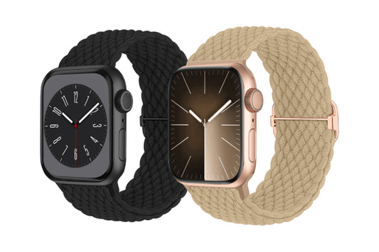 2Pcs Adjustable Braided Loop Nylon Strap Compatible With Apple Watch Band-Black And Khaki