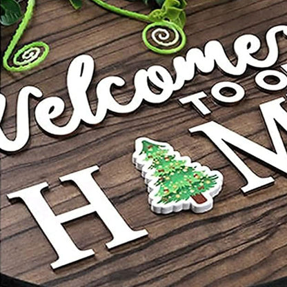 Interchangeable Seasonal Welcome Sign Round Wood Wreaths Hanging Decoration for Outdoor Porch