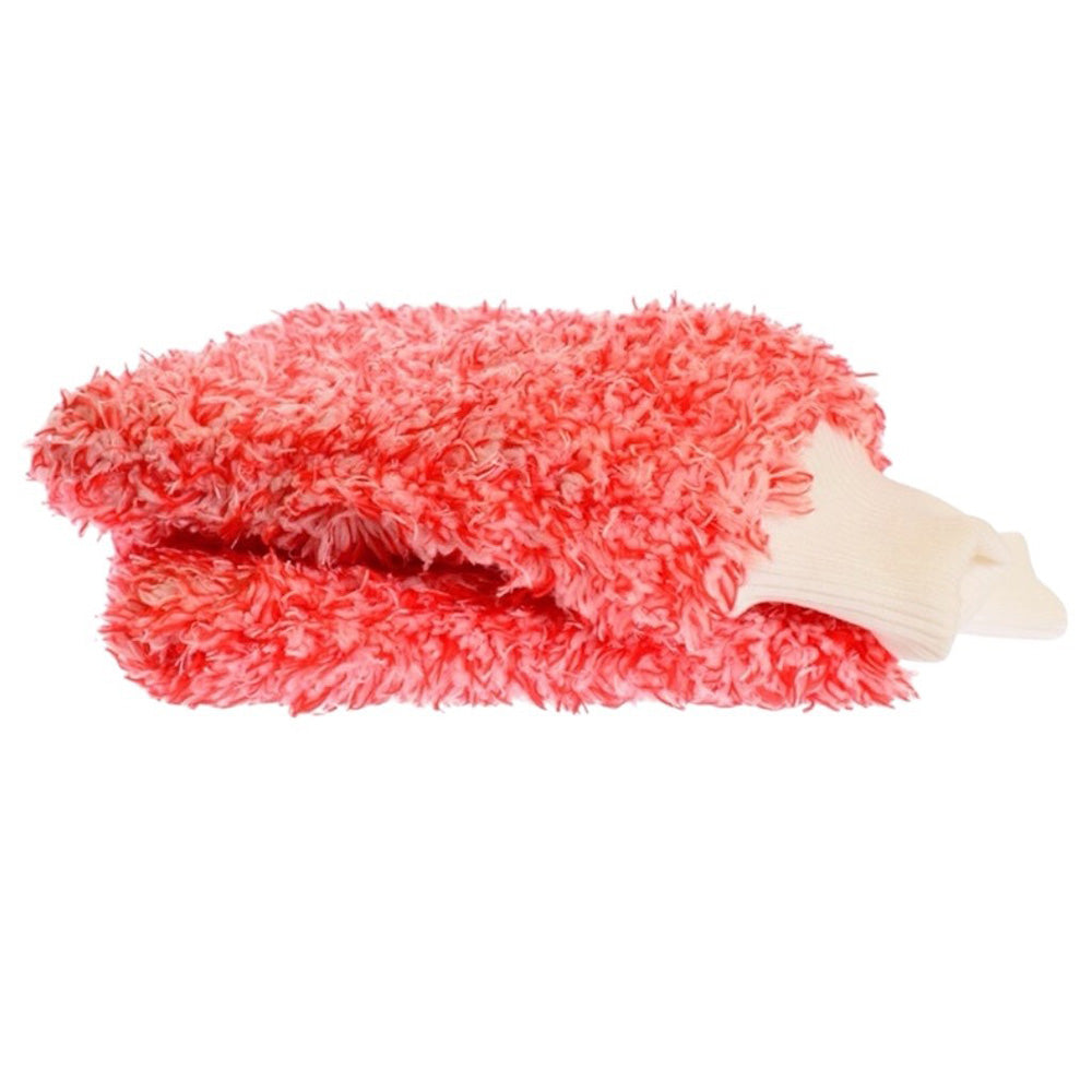 2PC Microfibre Wash Mitt Car Detailing High Density Long Pile Scratch Free Mitt with Elastic Cuff-Red