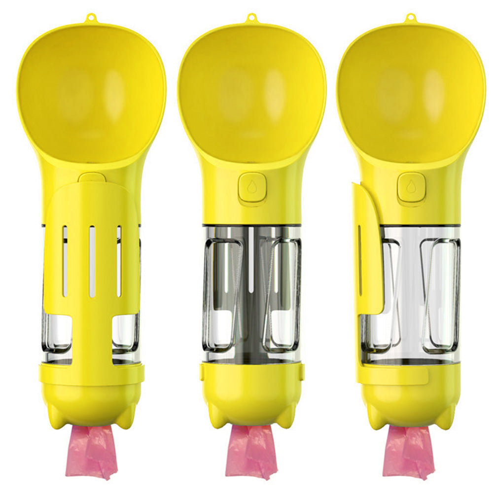 4 in 1 Pet Feeder Dog Cat Puppy Water Bottle Cup with Poop Bag Holder for Yorkie-Yellow