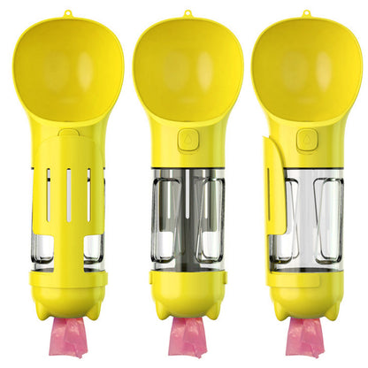 4 in 1 Pet Feeder Dog Cat Puppy Water Bottle Cup with Poop Bag Holder for Yorkie-Yellow