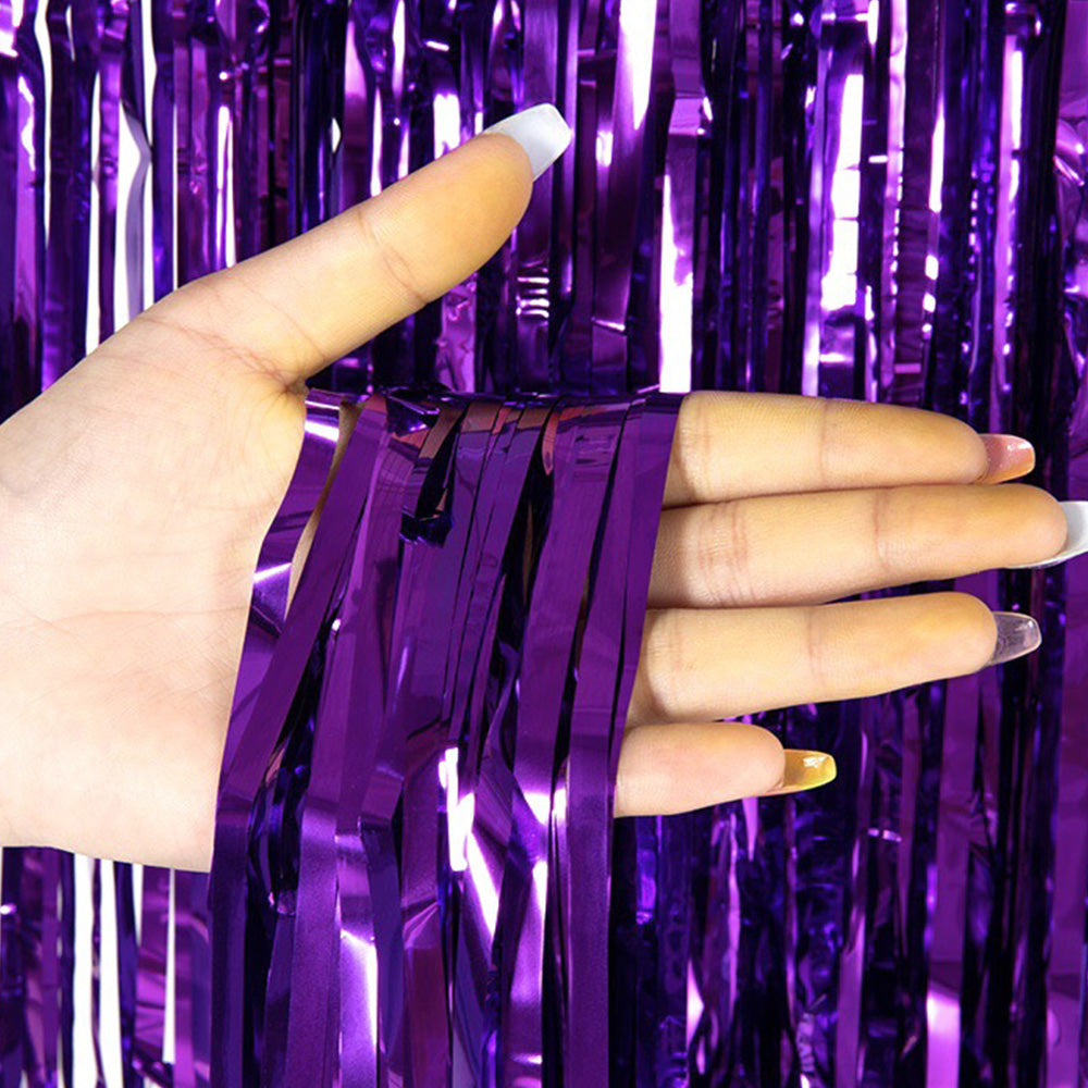 2Piece PET Foil Fringe Door Curtains-Purple
