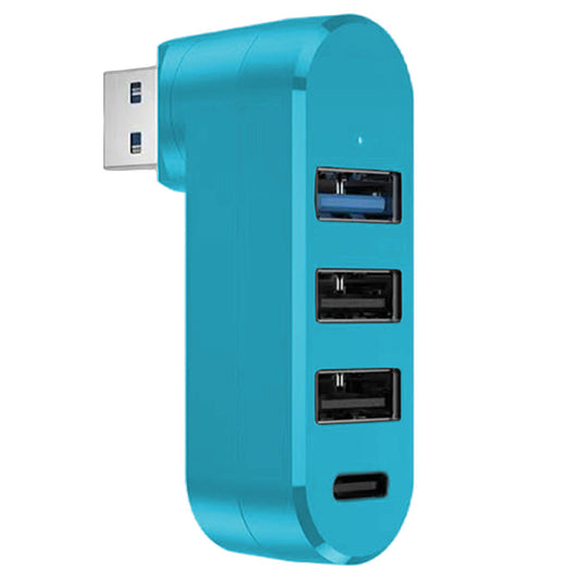 4-Port USB 3.0 Hub 180-Degree Rotating USB Splitter for Laptop Car Blue