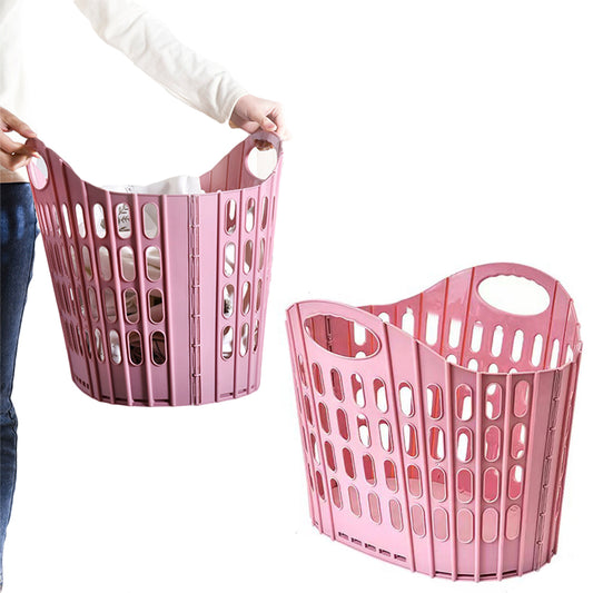 Collapsible Plastic Laundry Basket Folding Washing Clothes Storage Organizer-Pink