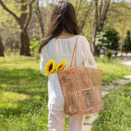 Beach Mesh Tote Bag Womens Shoulder Handbag Grocery Bag Brown