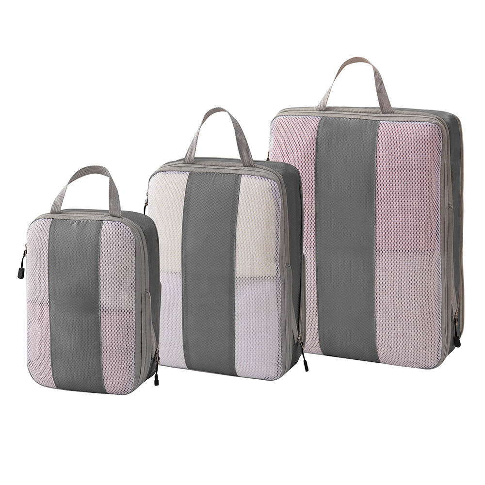 3Pcs Compression Packing Cubes for Travel Lightweight Storage Bags Set-Grey
