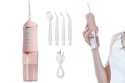 Cordless Electric Water Flosser Teeth Cleaner Floss Irrigator With 4 Jet Tips-Pink