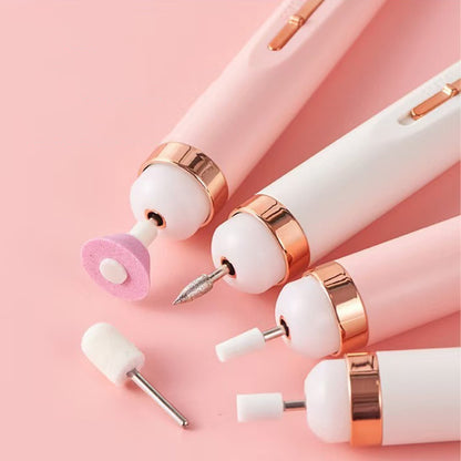 Electric Nail Drill Pen with LED Light and 5 Grinding Heads USB Manicure Machine White