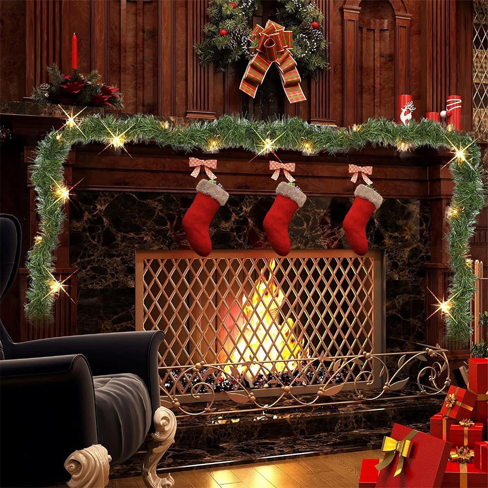 10M Christmas Garland with LED Lights Artificial Wreath Stairs Rattan Decoration Xmas String Light