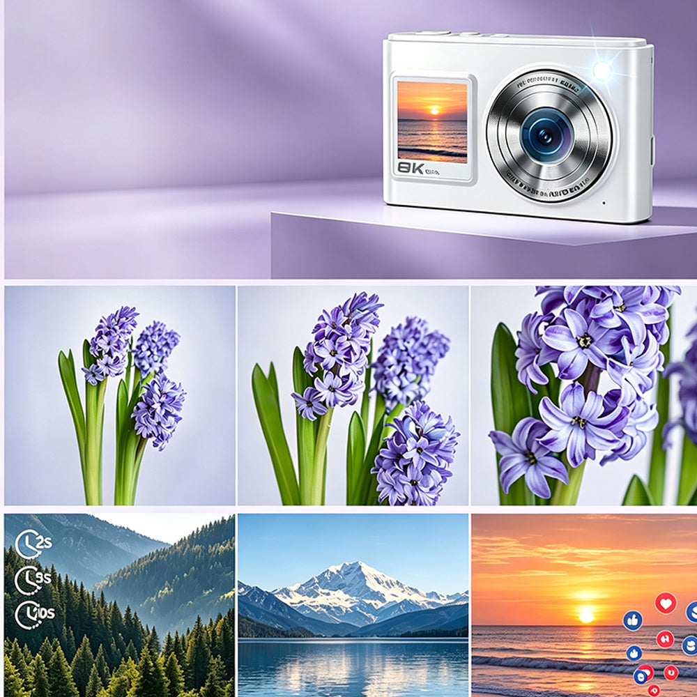 8K Dual Screen Digital Camera 96MP WiFi Camera for Photography - White