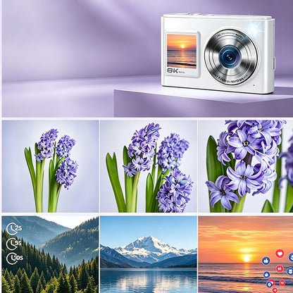 8K Dual Screen Digital Camera 96MP WiFi Camera for Photography - White