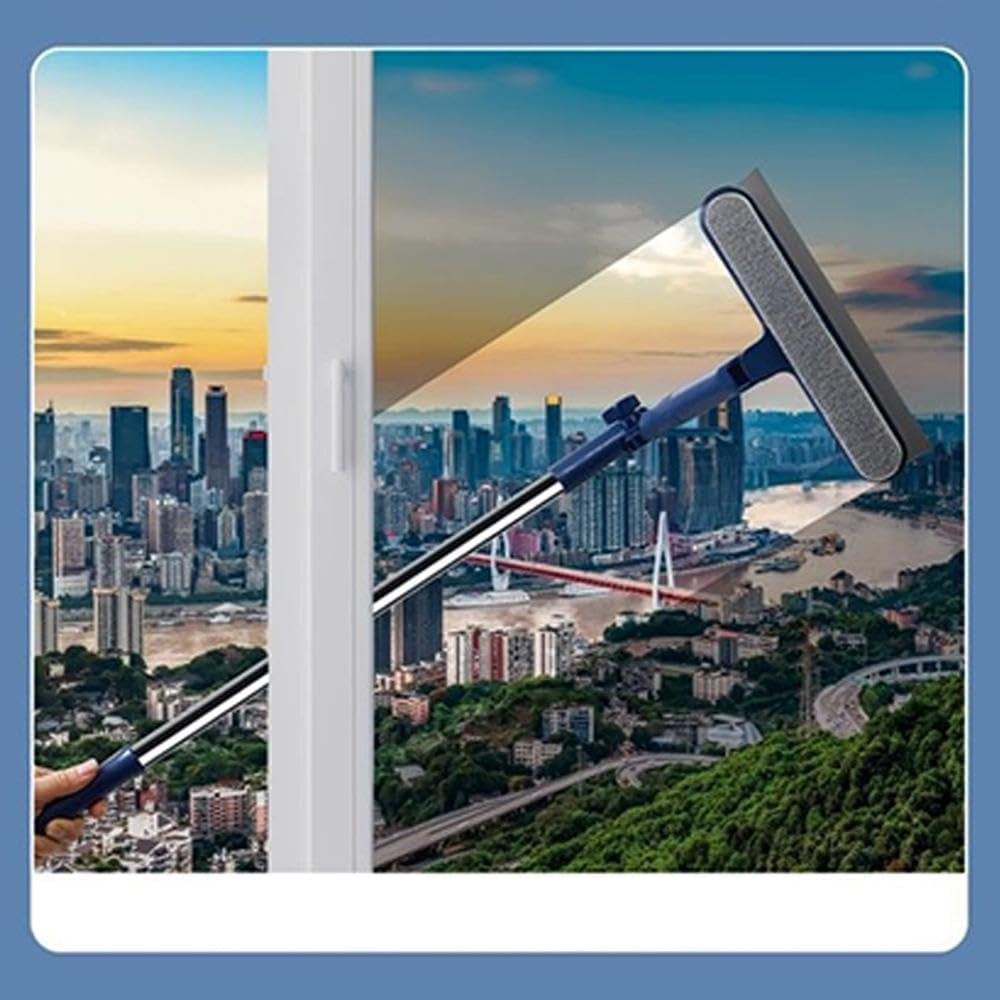 Telescopic Window Cleaner Tool with Squeegee and Scrubber-Blue