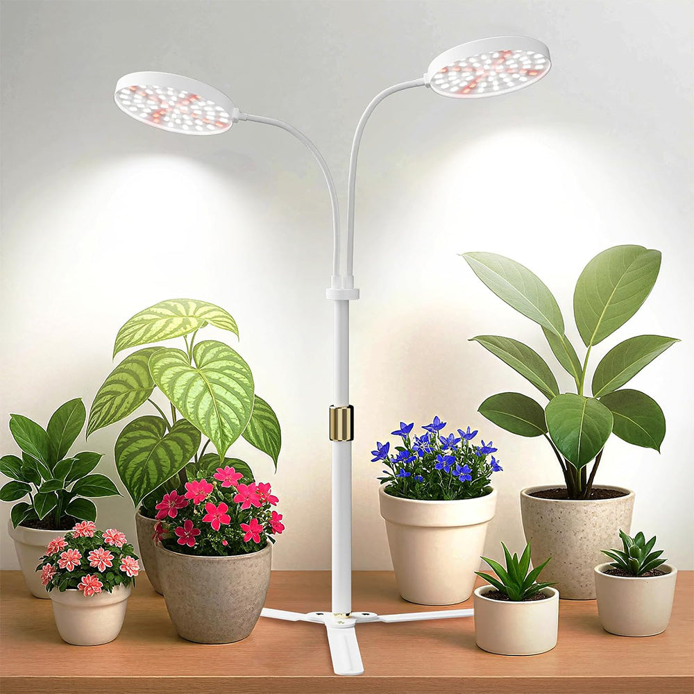 LED Grow Light with Dual Heads Full Spectrum Adjustable Plant Lamp for Indoor Plants White
