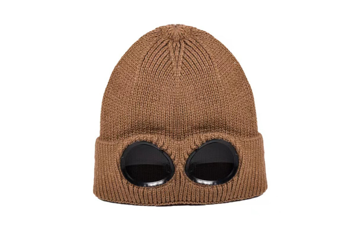 Winter Ski Hat with Goggles Thermal Knit Beanie - Khaki