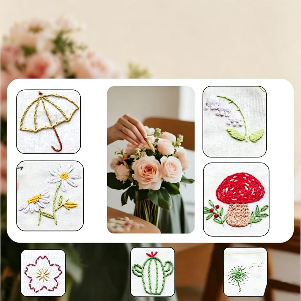 32 Stitch Embroidery Practice Book Kit with Beginner Floral Patterns