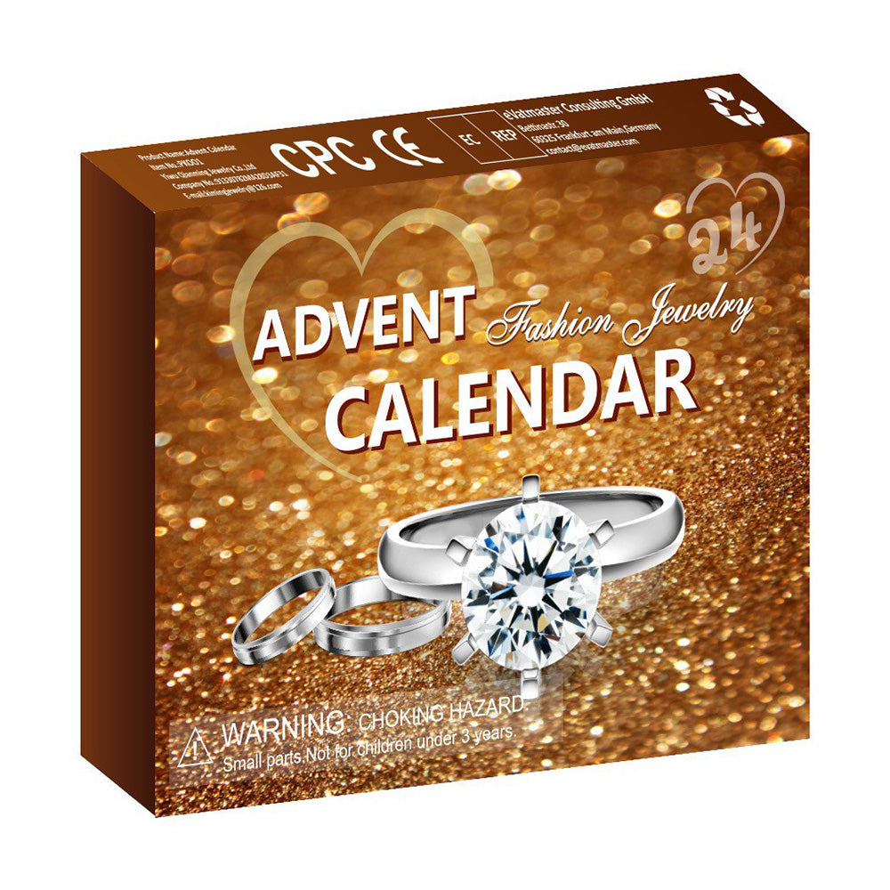 Christmas Jewelry Advent Calendar Set Earrings Rings Necklaces - Brown