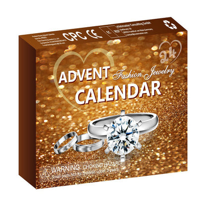 Christmas Jewelry Advent Calendar Set Earrings Rings Necklaces - Brown