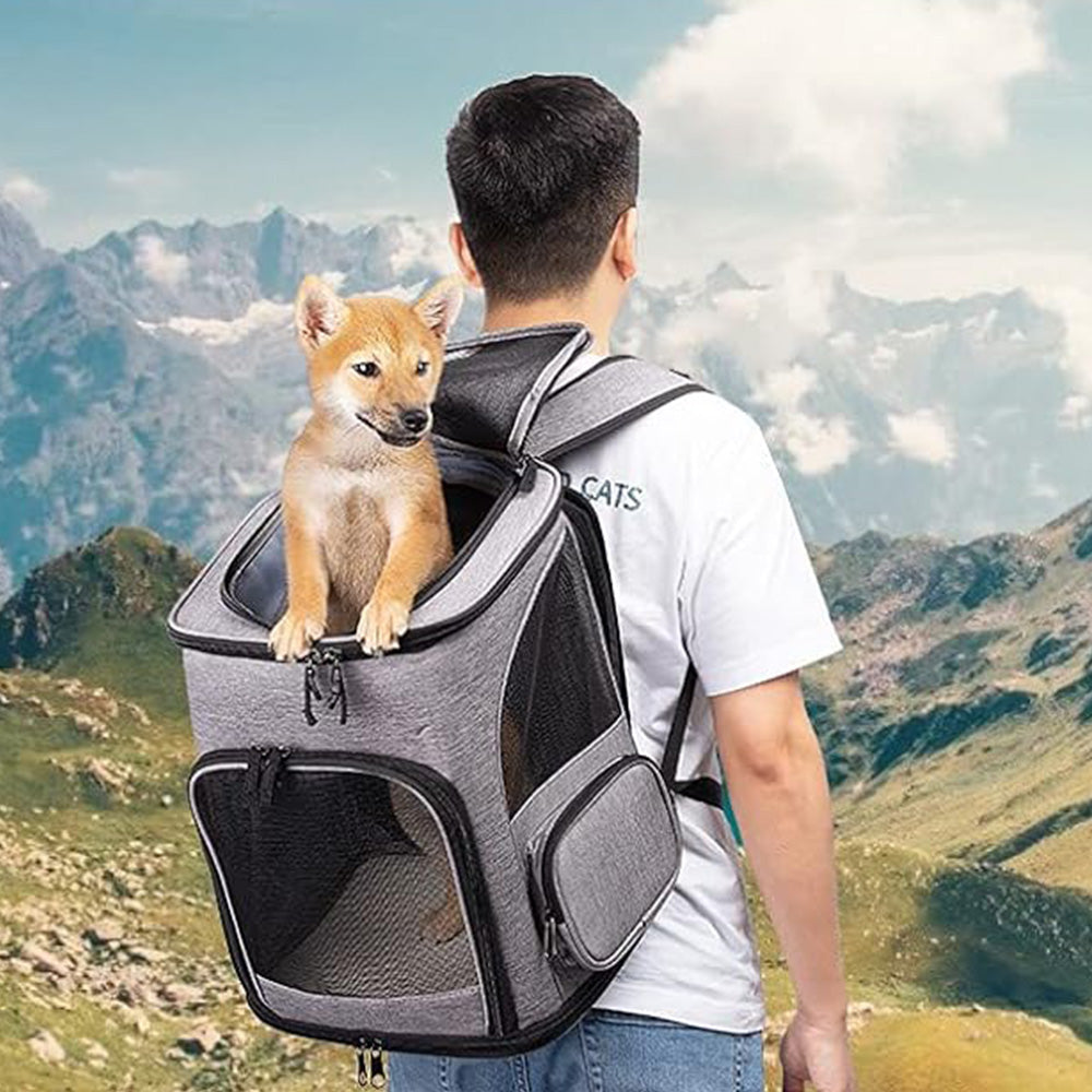 Expandable Cat Backpack Carrier Breathable Large Comfort Space for Small Pet Grey