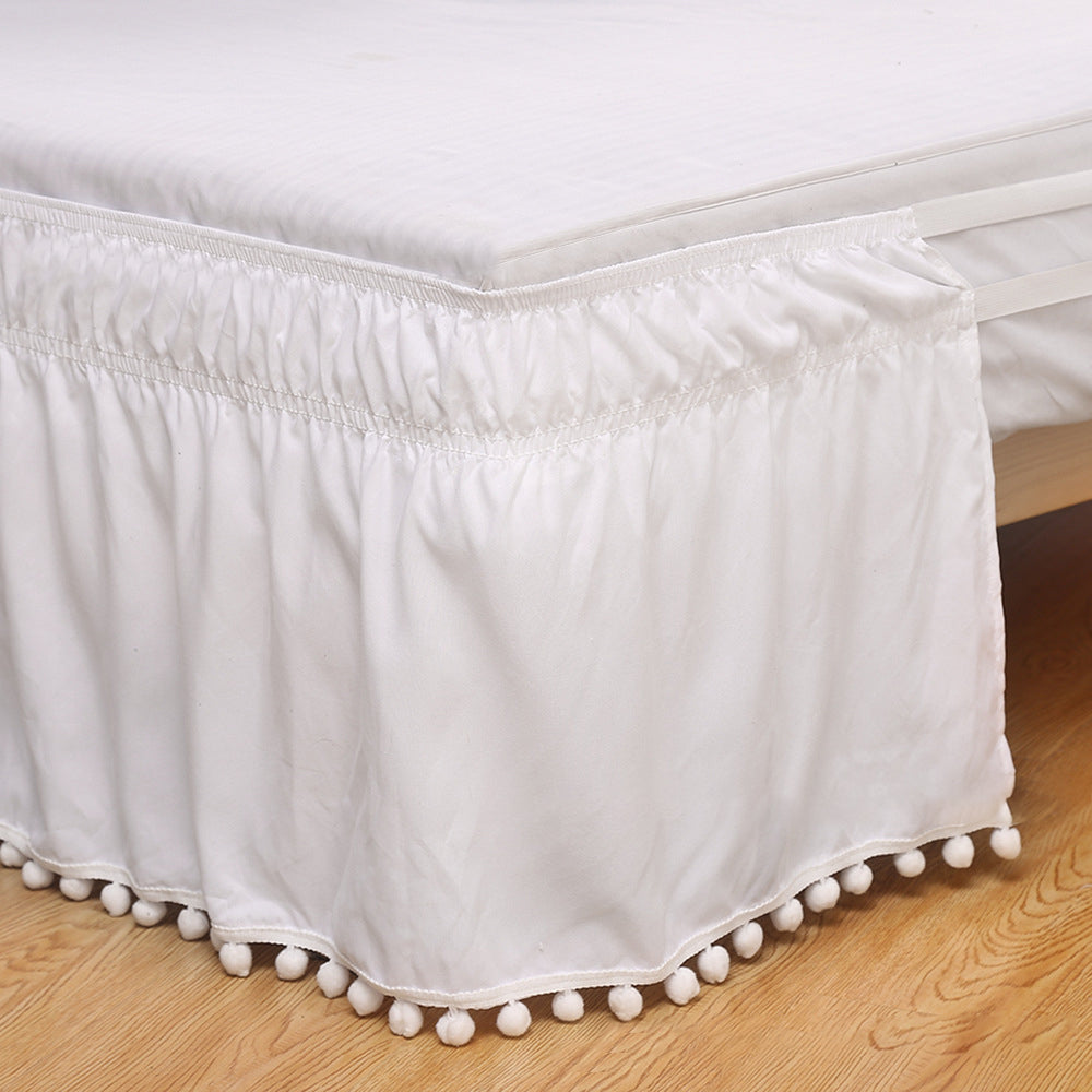Pompom Fringe Bed Skirt Ruffle Valance Bed Wrap Valance White