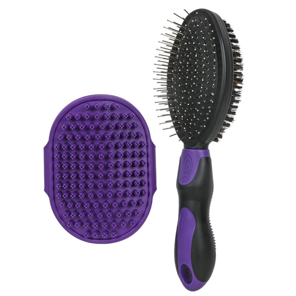 2PCS Pet Grooming Tools Pet Bath Brush Deshedding Dog Brush Suitable For Dogs Cats and Horses-Purple