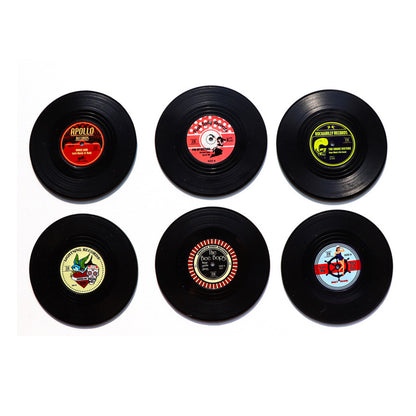 Retro Vinyl Record Coaster Set 6 Pcs with Record Player Stand Gift - Pink