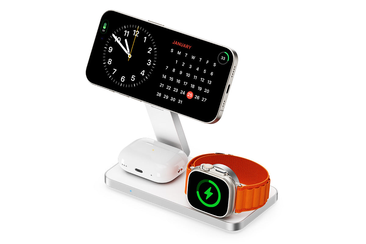 3 in 1 Wireless Charger Dock Charging Station for Apple Watch iPhone AirPods-White