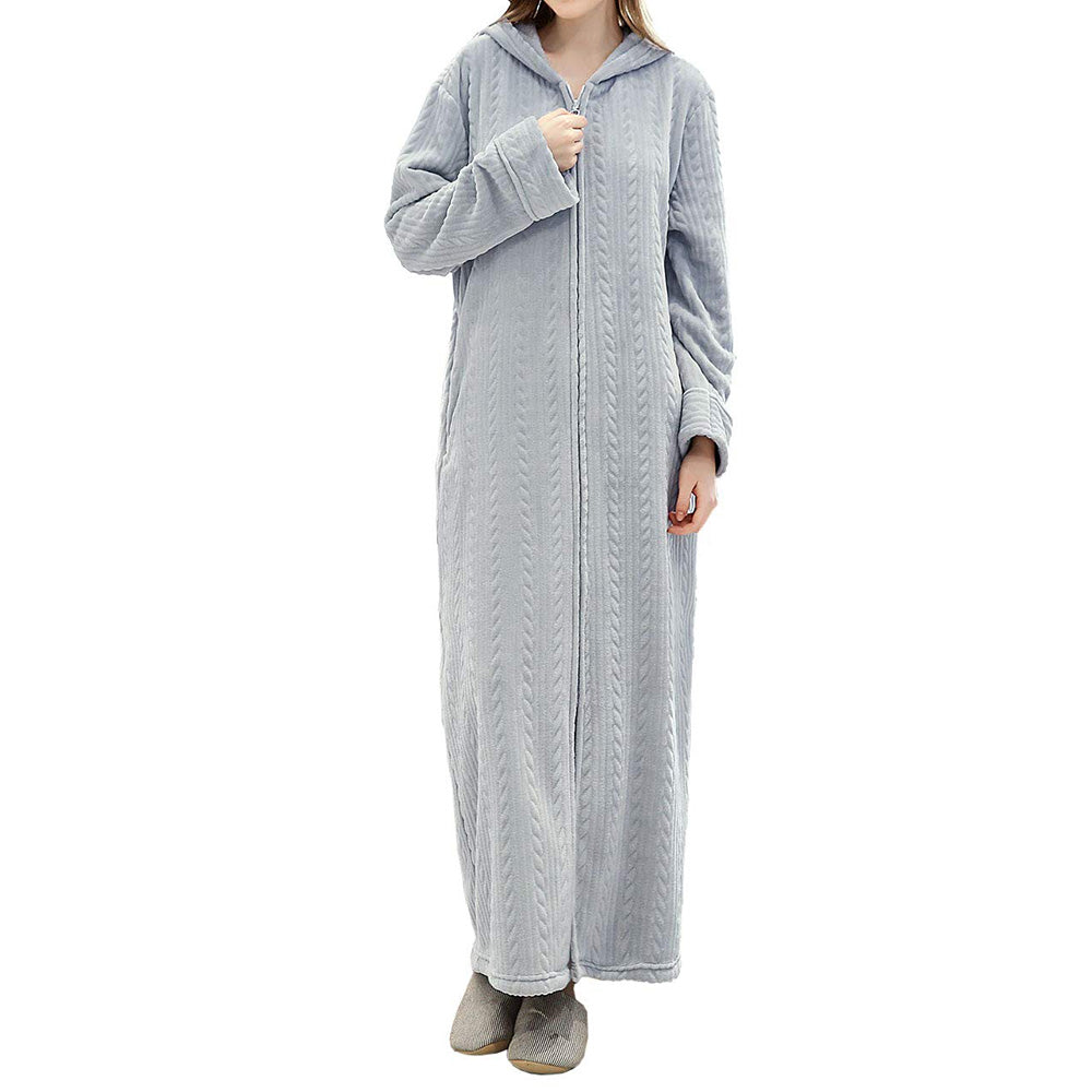 Unisex Bathrobe Fleece Robes Winter Warm Nightgown Sleepwear Pyjamas-Grey