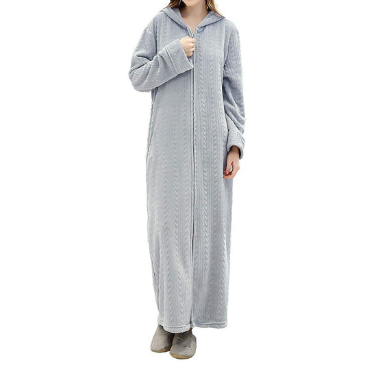 Unisex Bathrobe Fleece Robes Winter Warm Nightgown Sleepwear Pyjamas-Grey