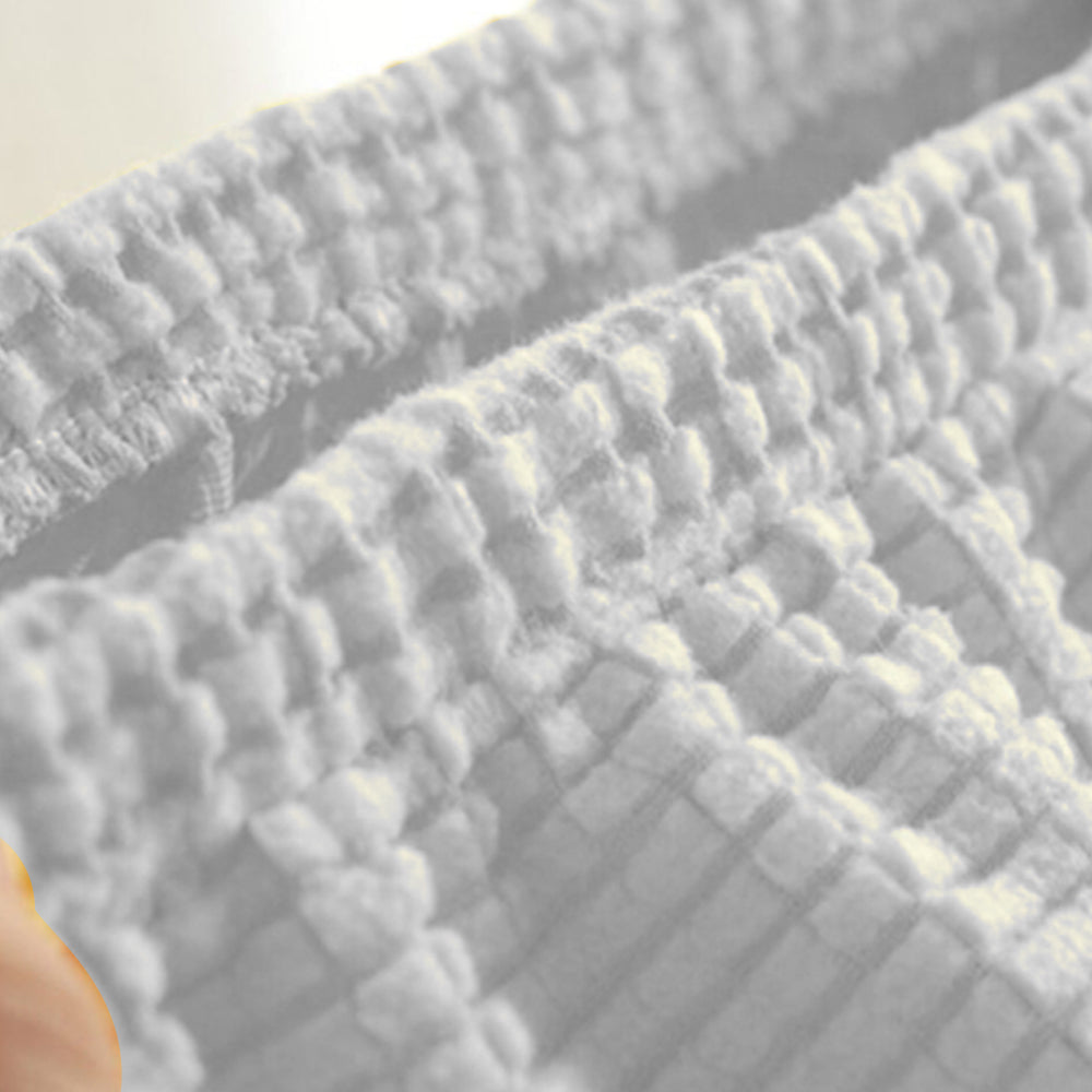 2Pcs Stretch Textured Check Dining Chair Covers Removable Chair Seat Protector Slipcovers -White