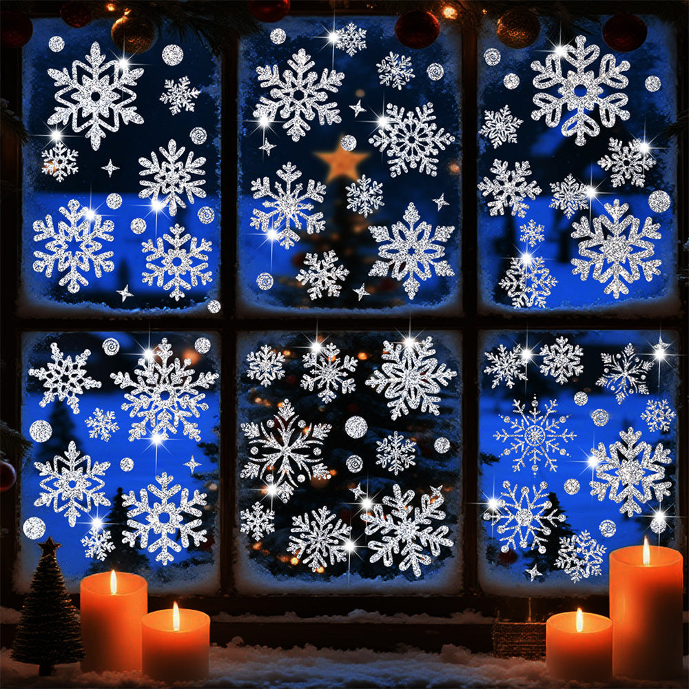 Christmas Window Clings ¨C Snowflakes Static Stickers in Gold and Silver for Holiday Decorations Style 2